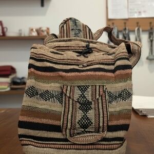Source Unknown Woven Stripe Backpack — Beige, Brown & Black